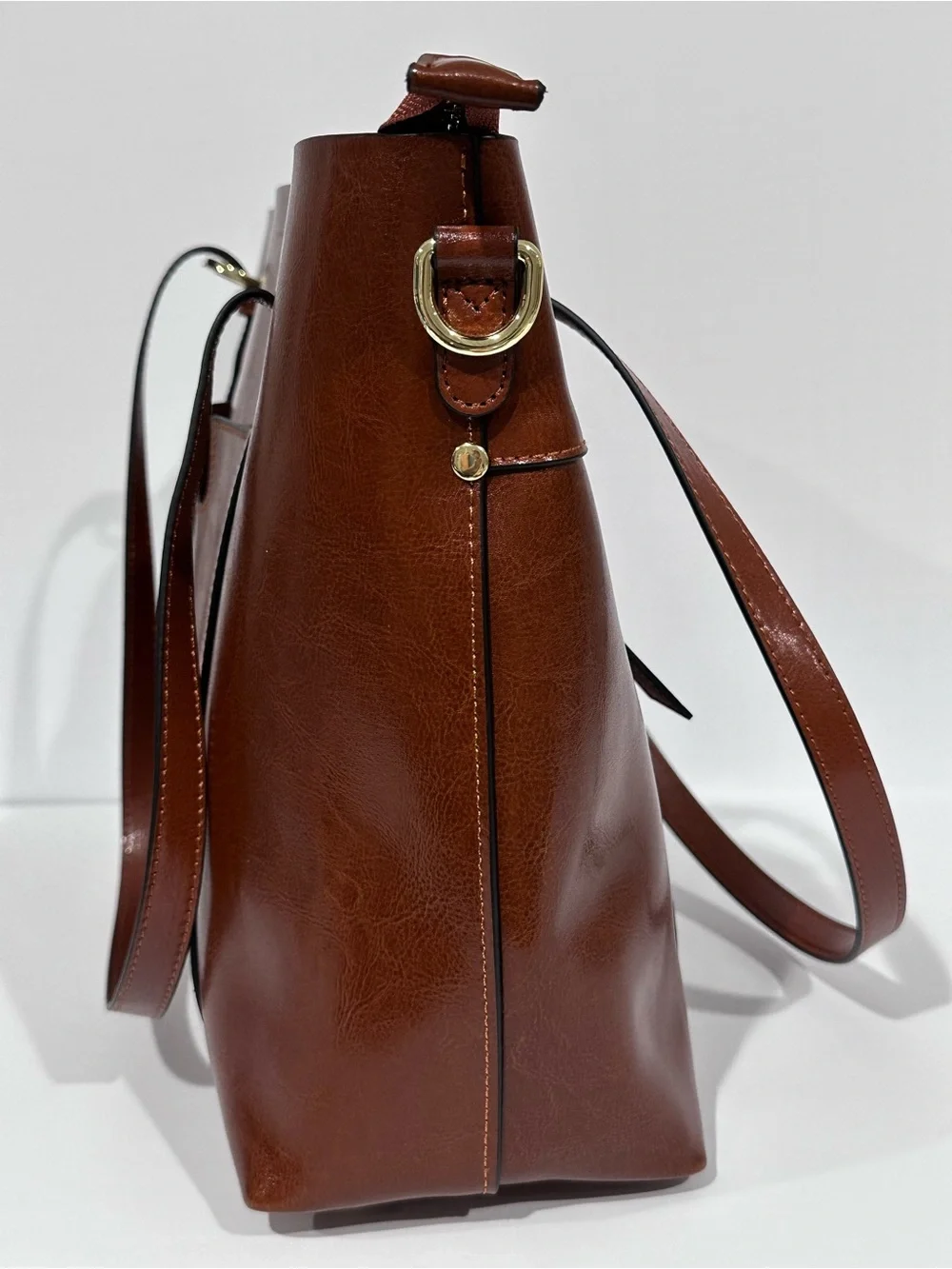 Kattee Vintage Genuine Leather Brown Tote Bag w/ Crossbody Strap